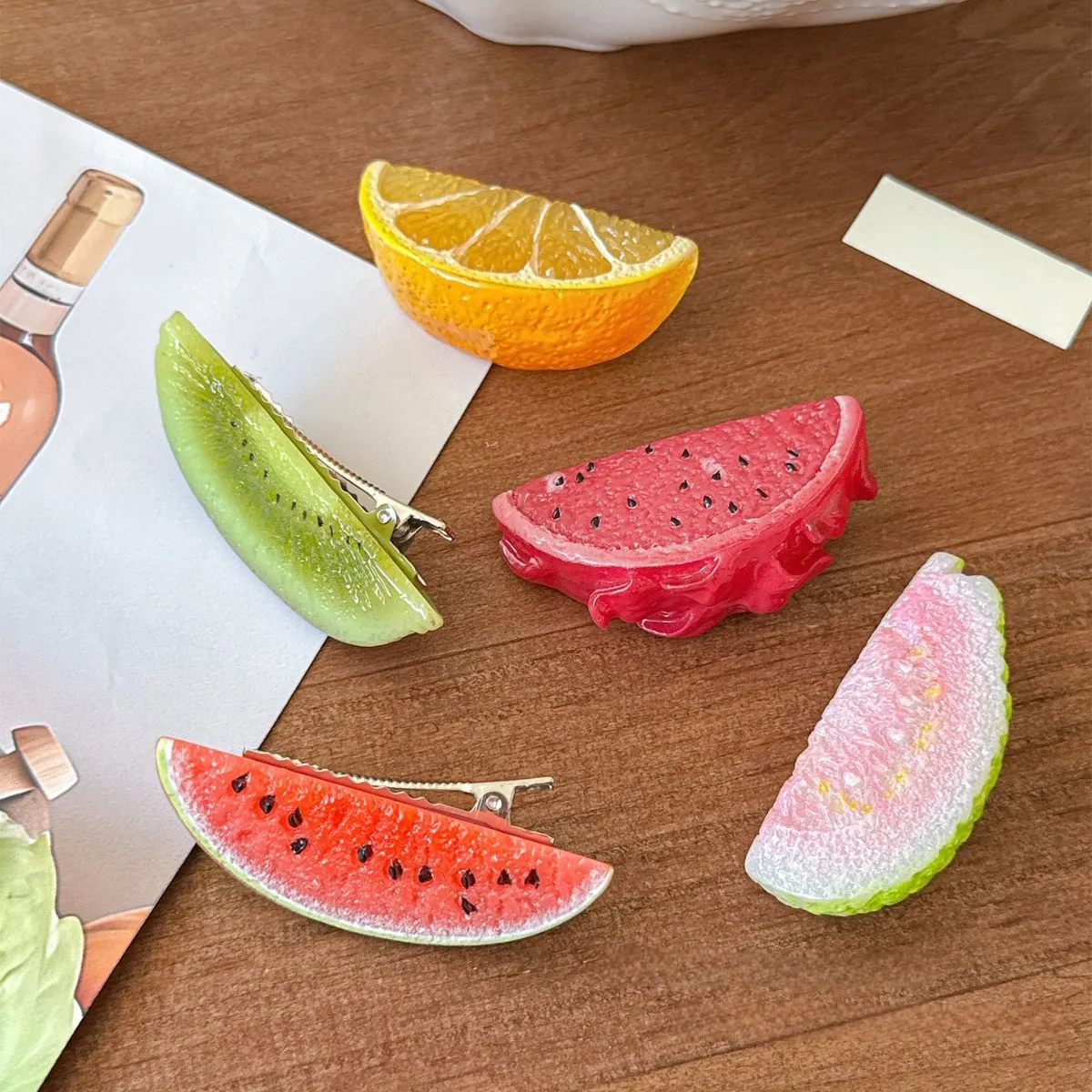 Lifelike Fruit Hair Clips for Kids Girls – Cute 3D Watermelon Dragon Fruit Side Bangs Clips, Funny Novelty Fruit Barrettes Hair Accessories for Children